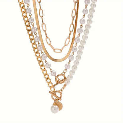 Vintage Perla & Oro Snake Chain Set de Collares | Oro