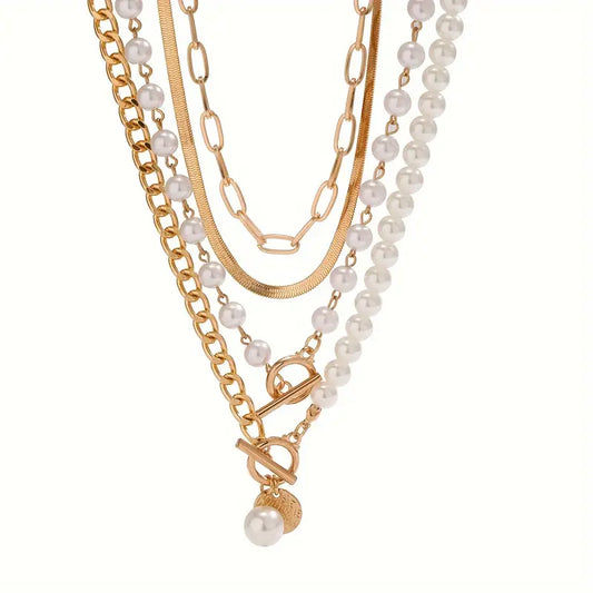 Vintage Perla & Oro Snake Chain Set de Collares | Oro