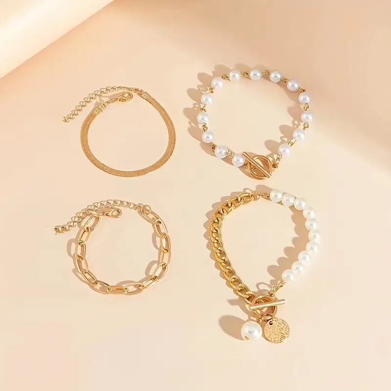 Premium Layered Pulsera de Perlas Set