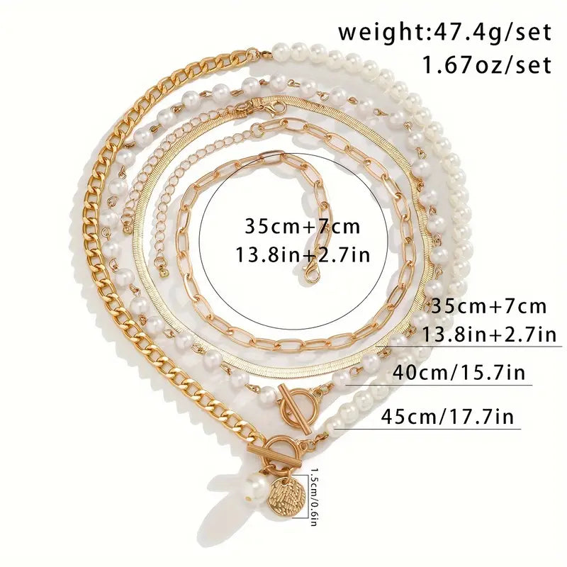 Vintage Perla & Oro Snake Chain Set de Collares | Oro