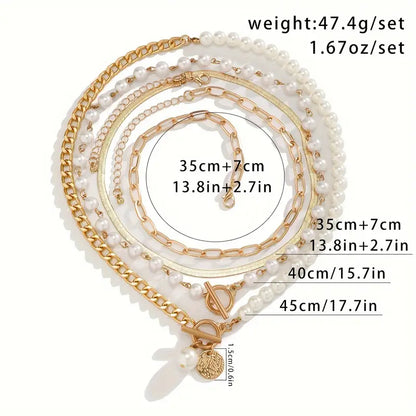 Vintage Perla & Oro Snake Chain Set de Collares | Oro