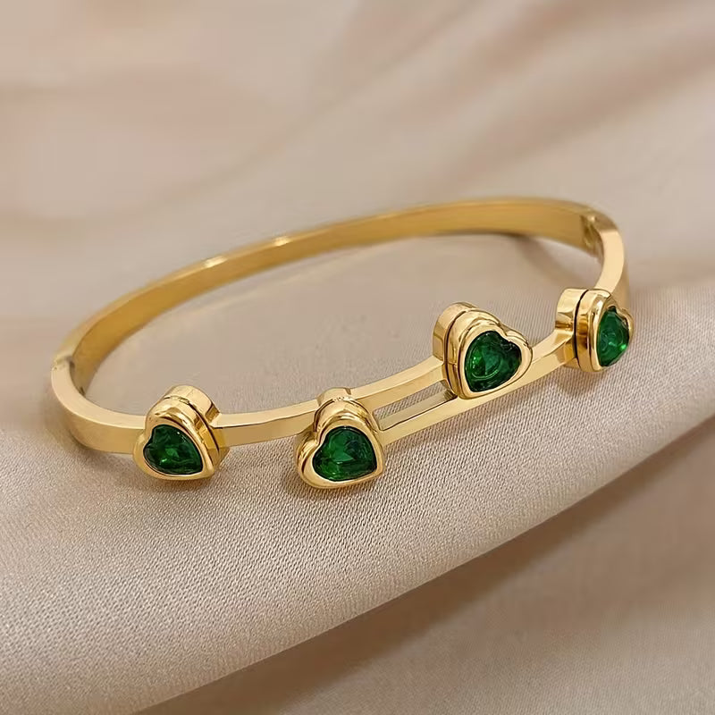 Verde Corazones Pulsera | Oro