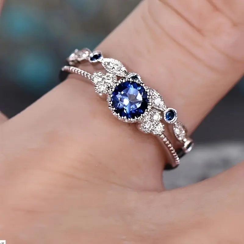 Plata Zafiro Halo Anillo