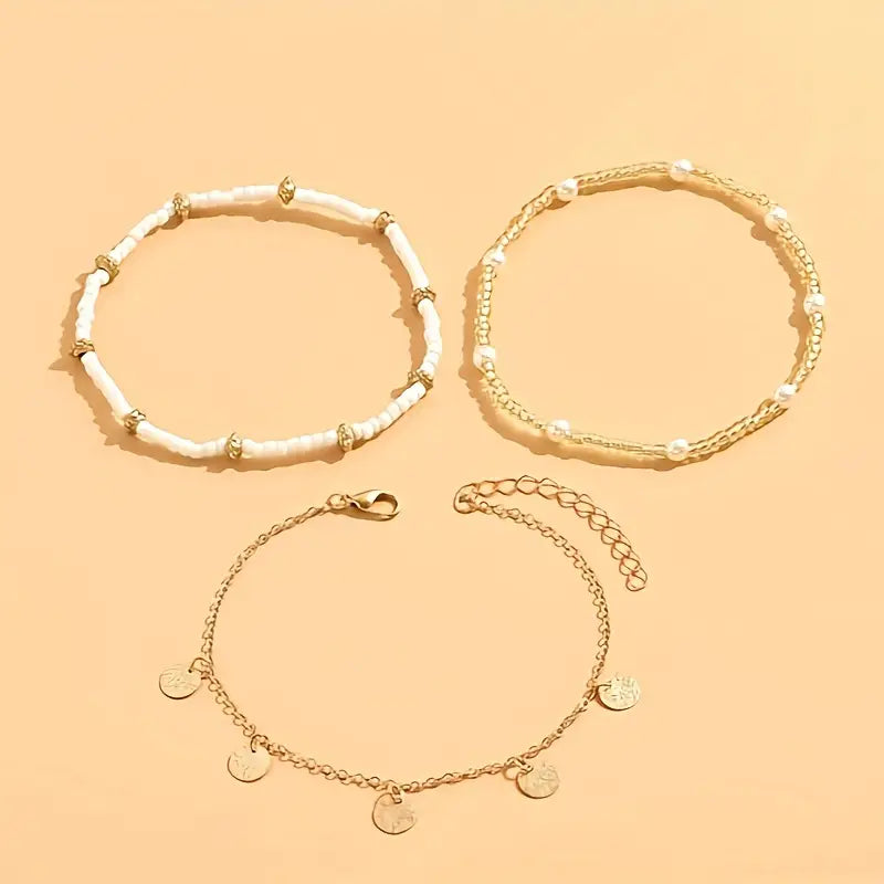 Coastal Dije 3-Piece Layered Anklet Set | Oro