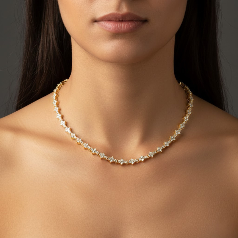 Classic Cluster Tennis Collar | Oro