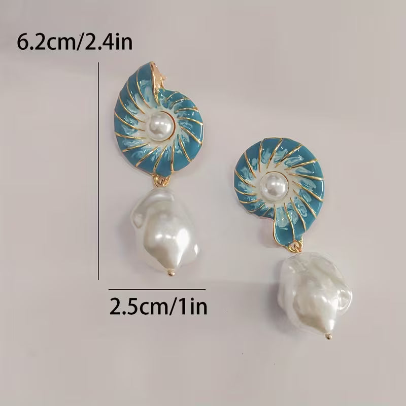 Seashell Aretes de Perlas
