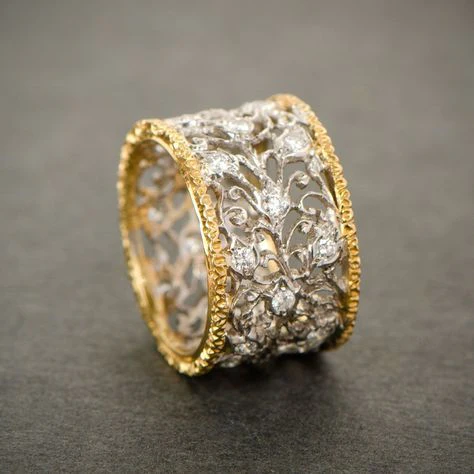 Plata and Oro Ornate Band Anillo