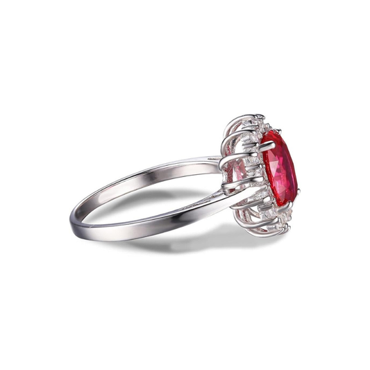 Classic Rubí Halo Anillo | Blanco Oro