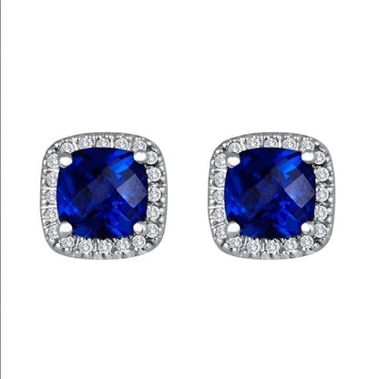 Plata Zafiro Halo Aretes de Botón
