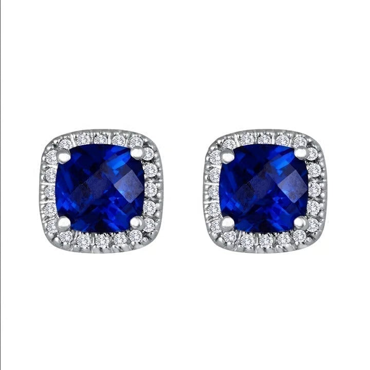 Saphir Square Aretes de Botón | Blanco Oro