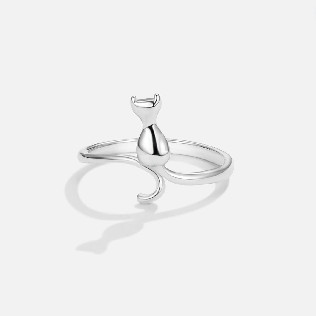 Plata Cat Motif Anillo