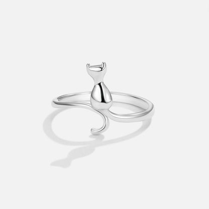 Plata Cat Motif Anillo