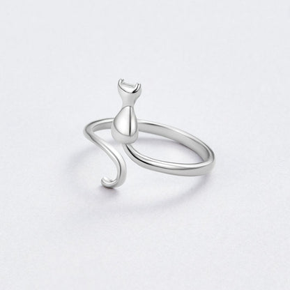 Plata Cat Motif Anillo