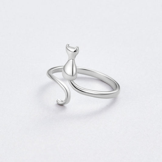 Plata Cat Motif Anillo