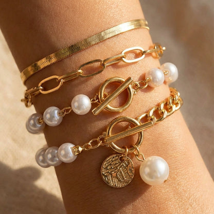 Premium Layered Pulsera de Perlas Set