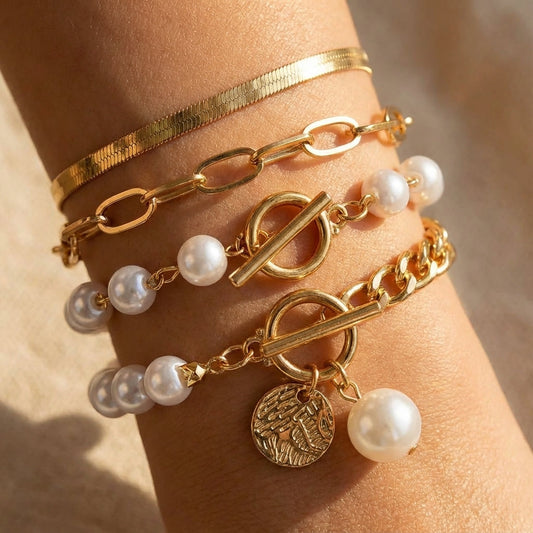 Premium Layered Pulsera de Perlas Set