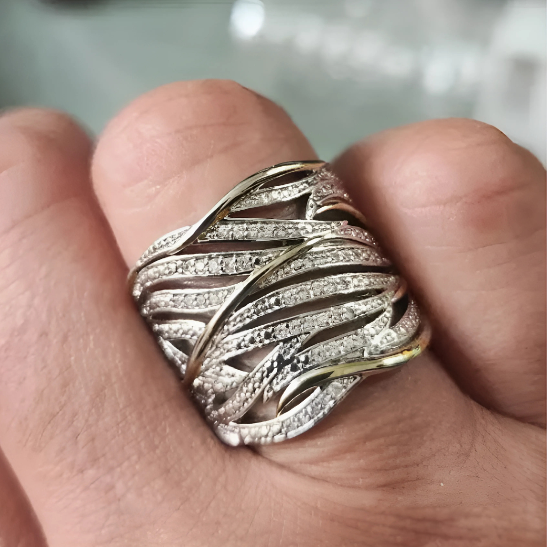 Plata and Oro Woven Band Anillo