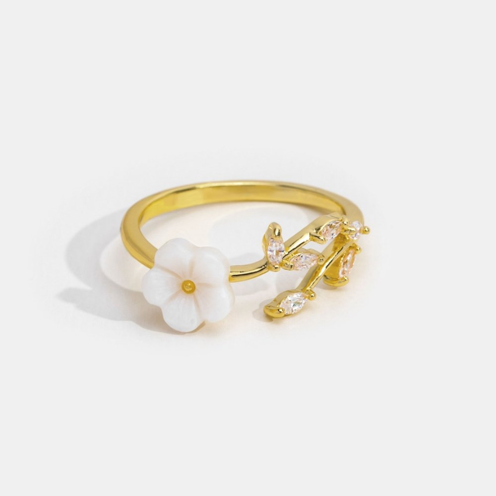 Oro Floral and Leaf Open Anillo