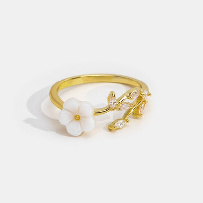 Oro Floral and Leaf Open Anillo