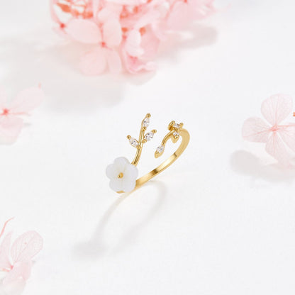 Oro Floral and Leaf Open Anillo